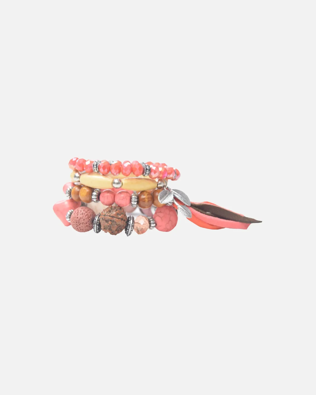 SET DE 4 PULSERAS DE SEMILLAS Y PIEDRA VOLCANICA