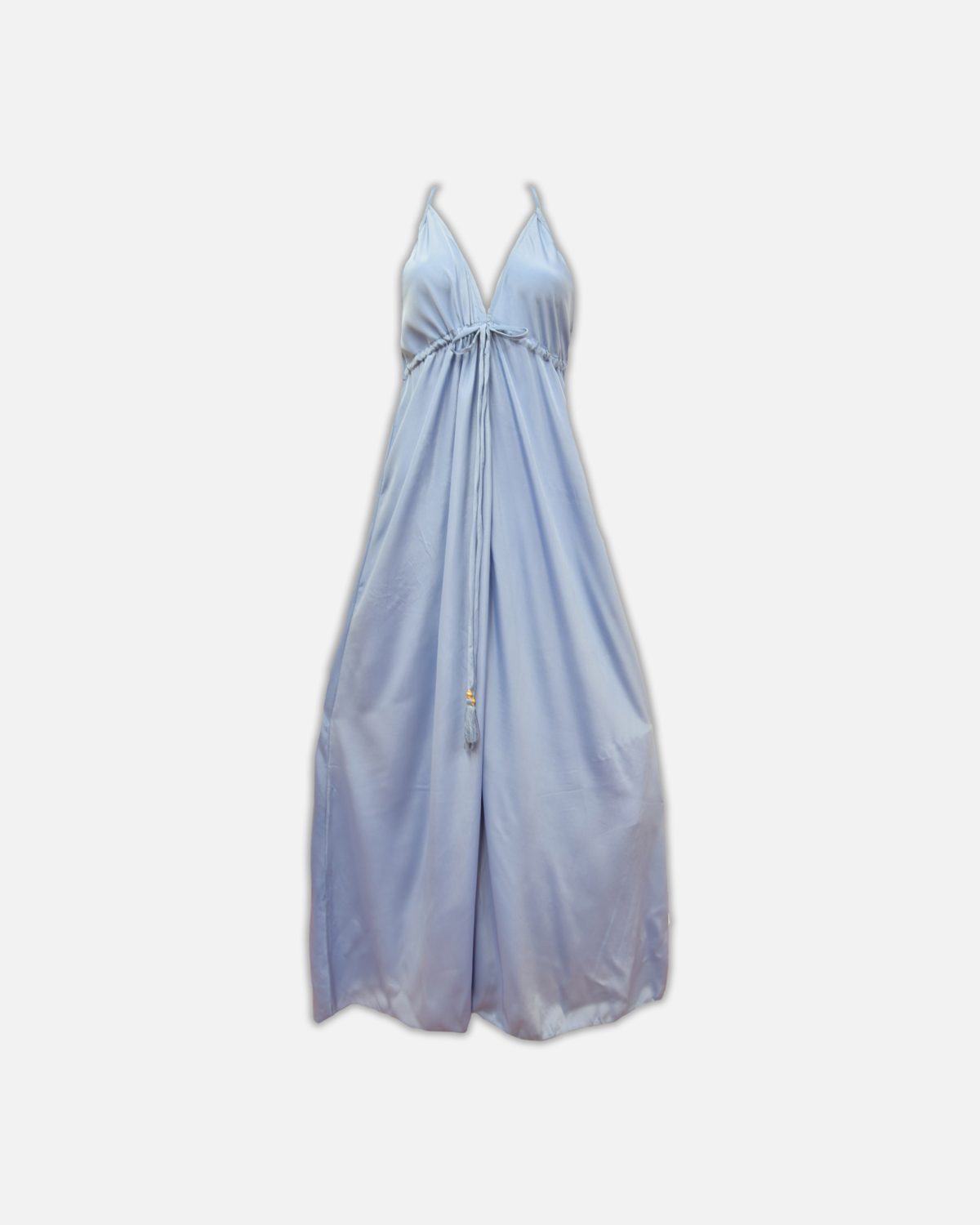 VESTIDO LARGO LISO CON FLECOS DE POLISEDA