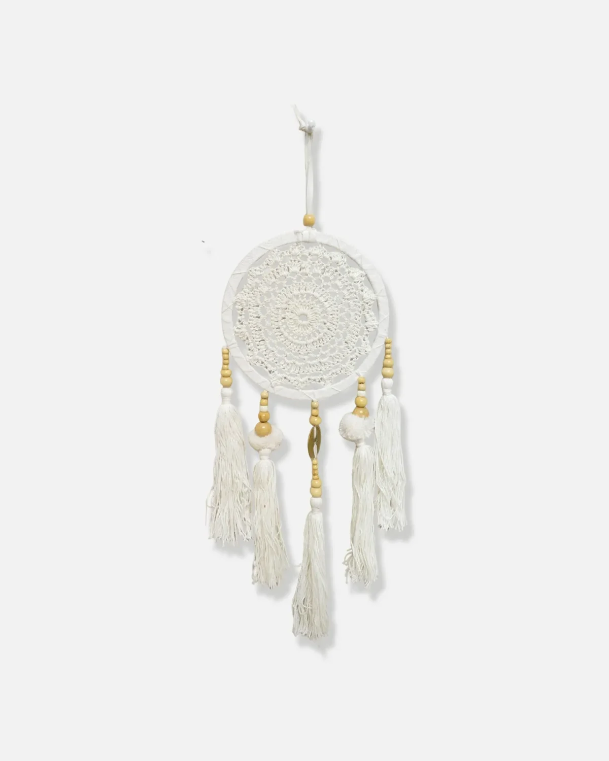 ATRAPASUEÑOS TEJIDO CON ARO PIEL BLANCO